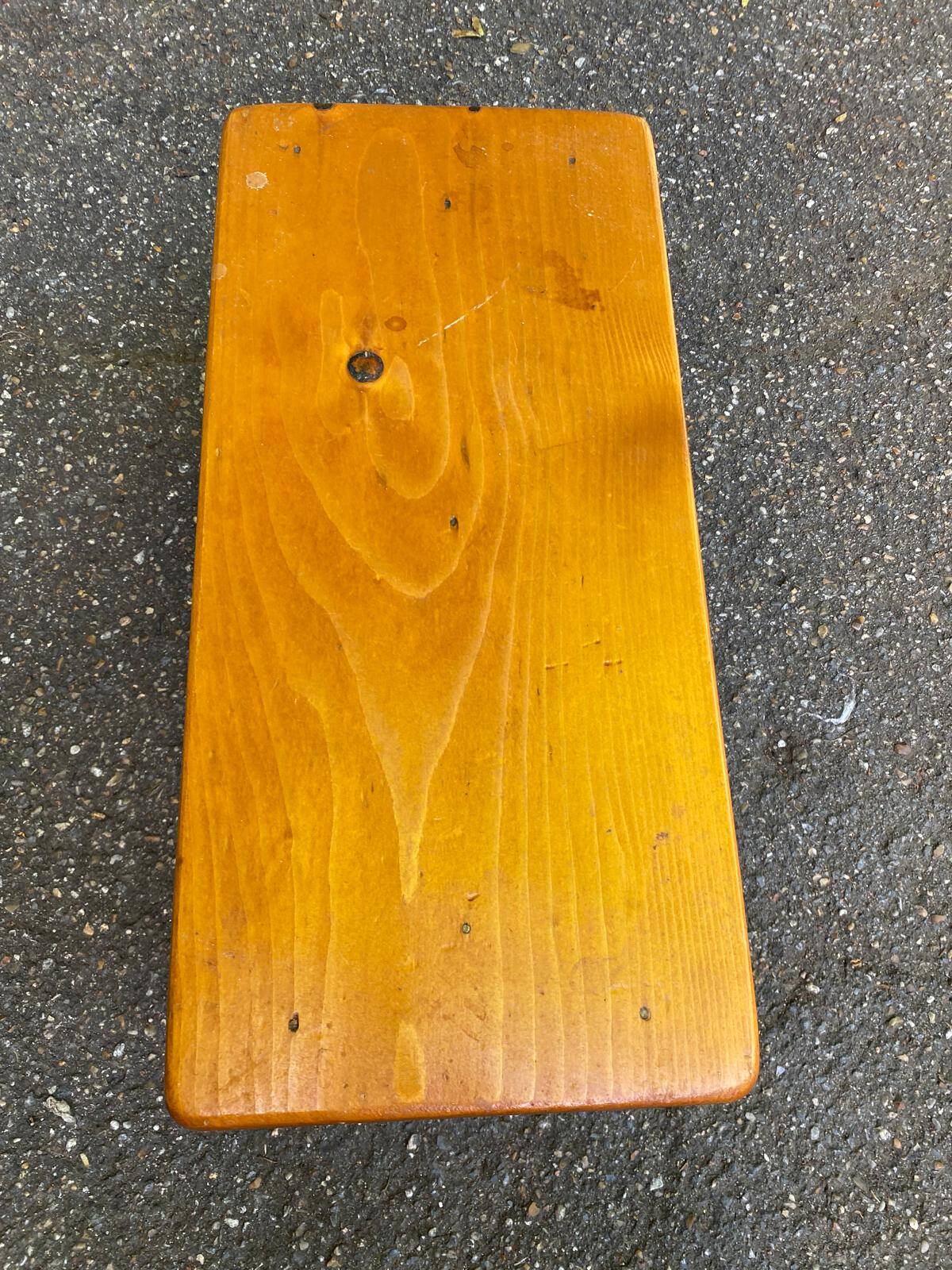 Small rectangular farmhouse stool in solid oak from the 1960s for children.