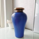 Vase bleu en faïence vintage, années 80
