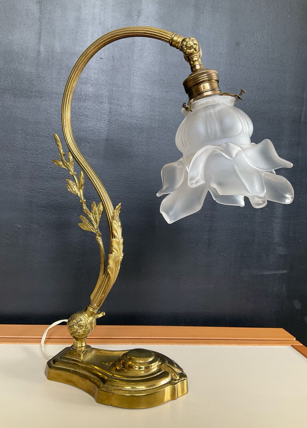 Bronze and glass paste swan neck lamp from the 1960s.