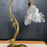 Bronze and glass paste swan neck lamp from the 1960s.