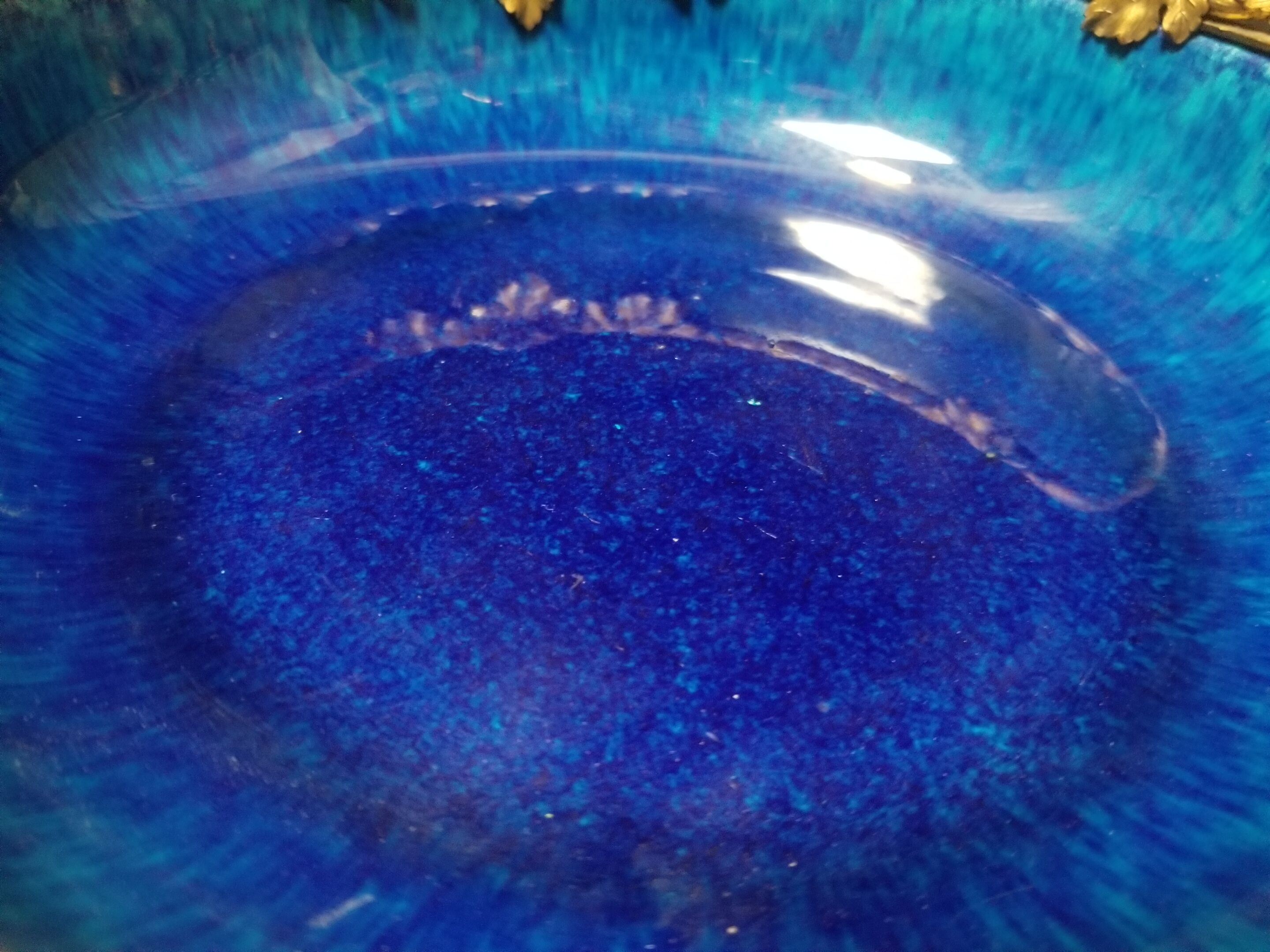 Cobalt blue fruit cup in Sèvres Porcelain and Bronze signed Paul Milet