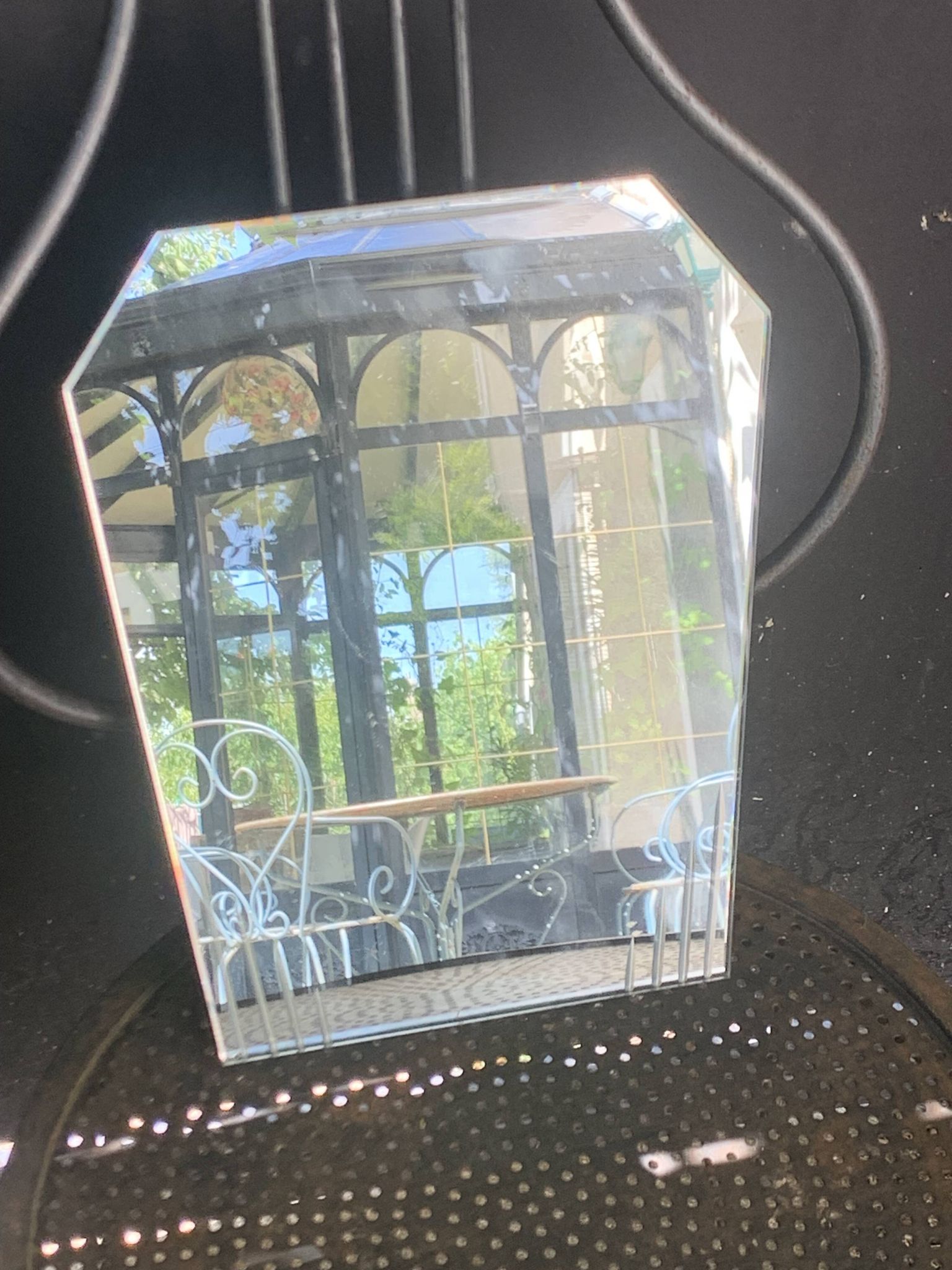 Miroir, centre de table, à poser, biseaute et ciselé, art deco