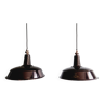 Pair of reluma industrial pendant lights in black enameled sheet metal