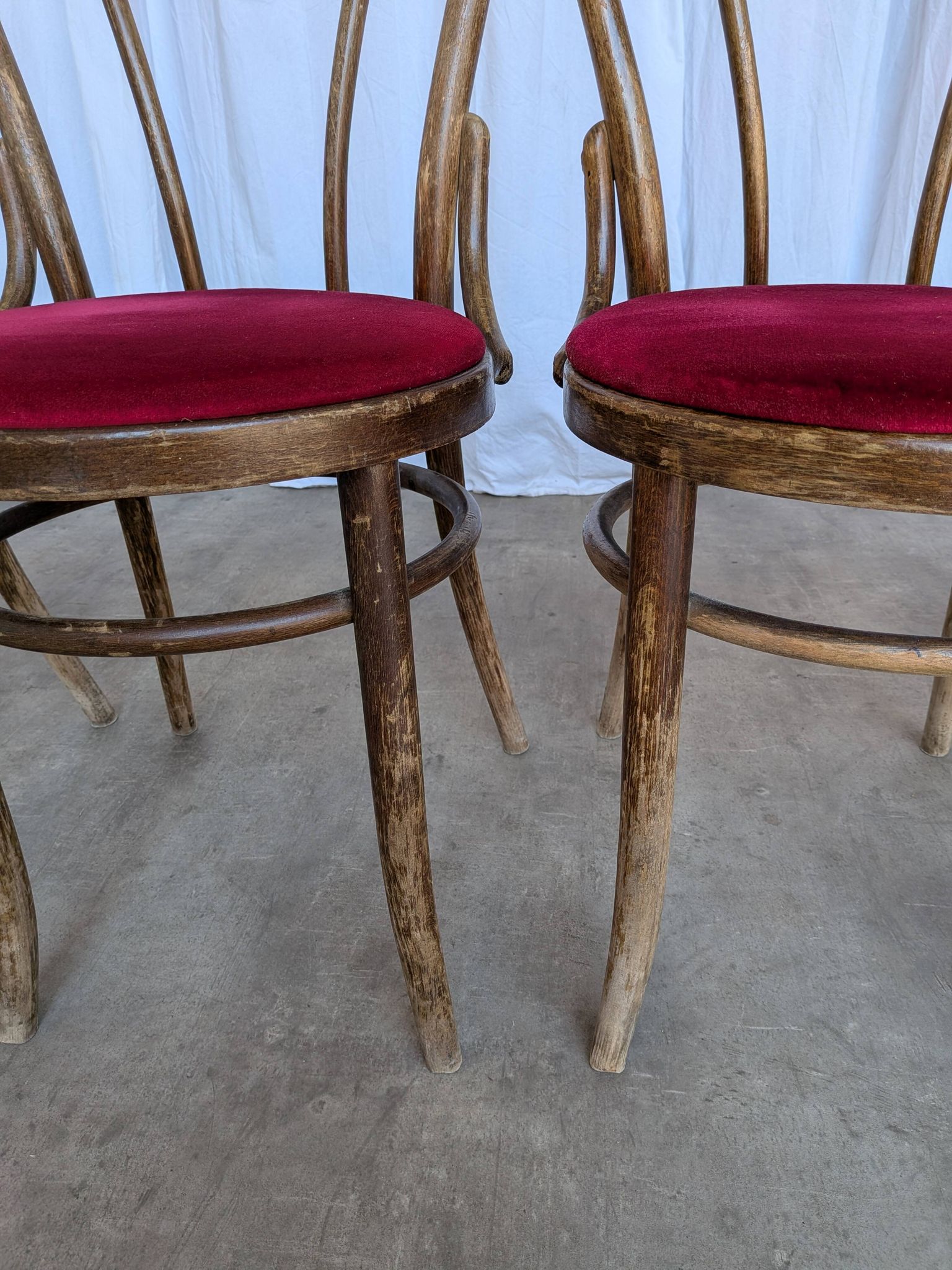 Set of 4 Vintage Bentwood Bistro Chairs, Red Upholstery