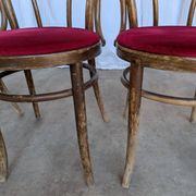 Set of 4 Vintage Bentwood Bistro Chairs, Red Upholstery