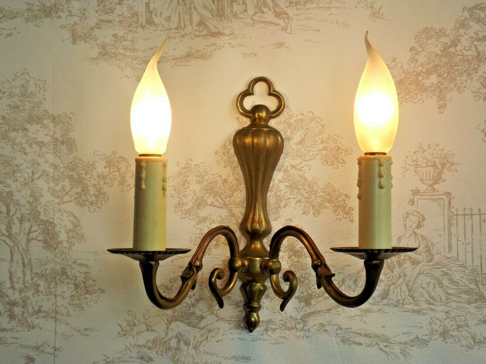 French vintage traditional double brass wall sconce scrolled arms