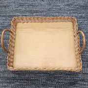 Wicker and wood tray