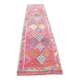 Hot Pink Turkish Runner Rug, Vintage Boho Hallway Carpet, 83x353 Cm