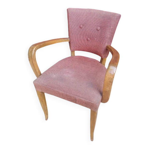 Fauteuil Bridge Art Déco en bois et tissu