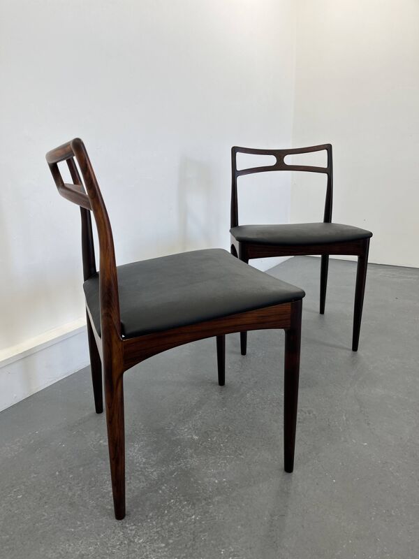 Chaises d'appoint danoises modèle 94 en palissandre et cuir par J.Andersen pour Christian Linneberg, années 1960,