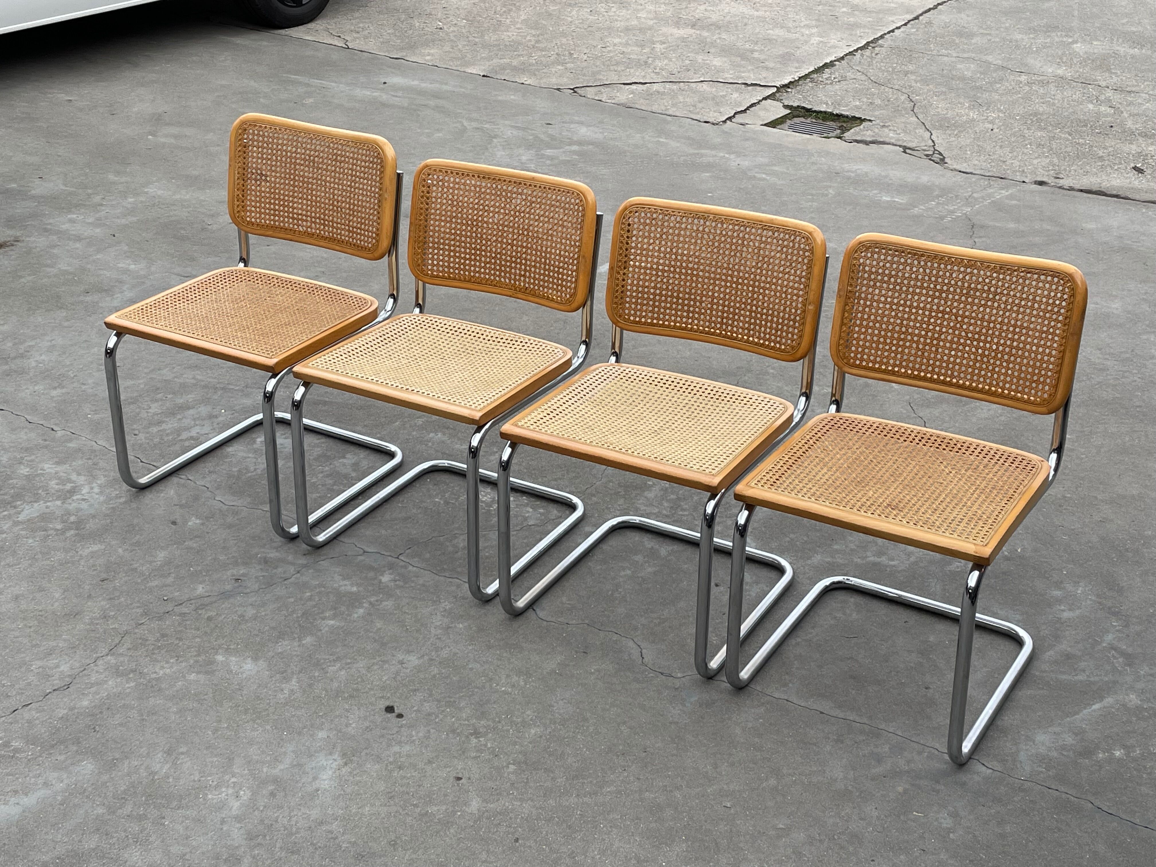 Lot de 4 chaises Cesca modèle b32 en chrome fabriqué en italie par Marcel Breuer
