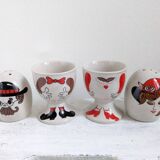 Egg cup, salt and pepper shaker duo