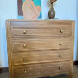 Vintage chest of drawers with oak veneer and gold handles