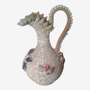 Cruche poterie sable et coquillages art déco