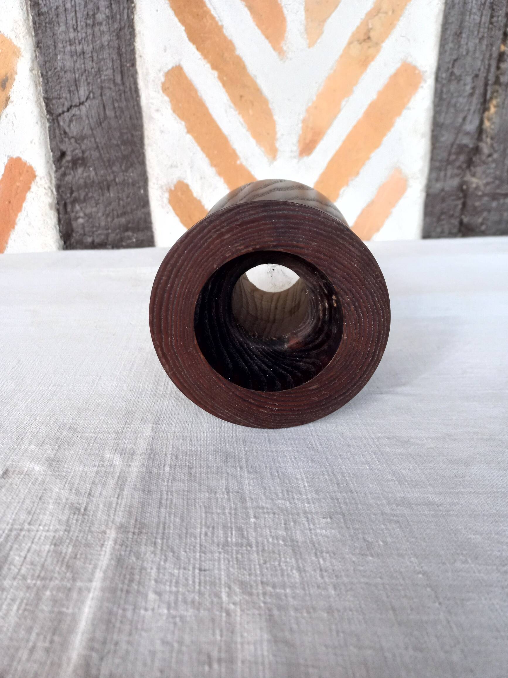 Solid wenge wood cylinder candle holder