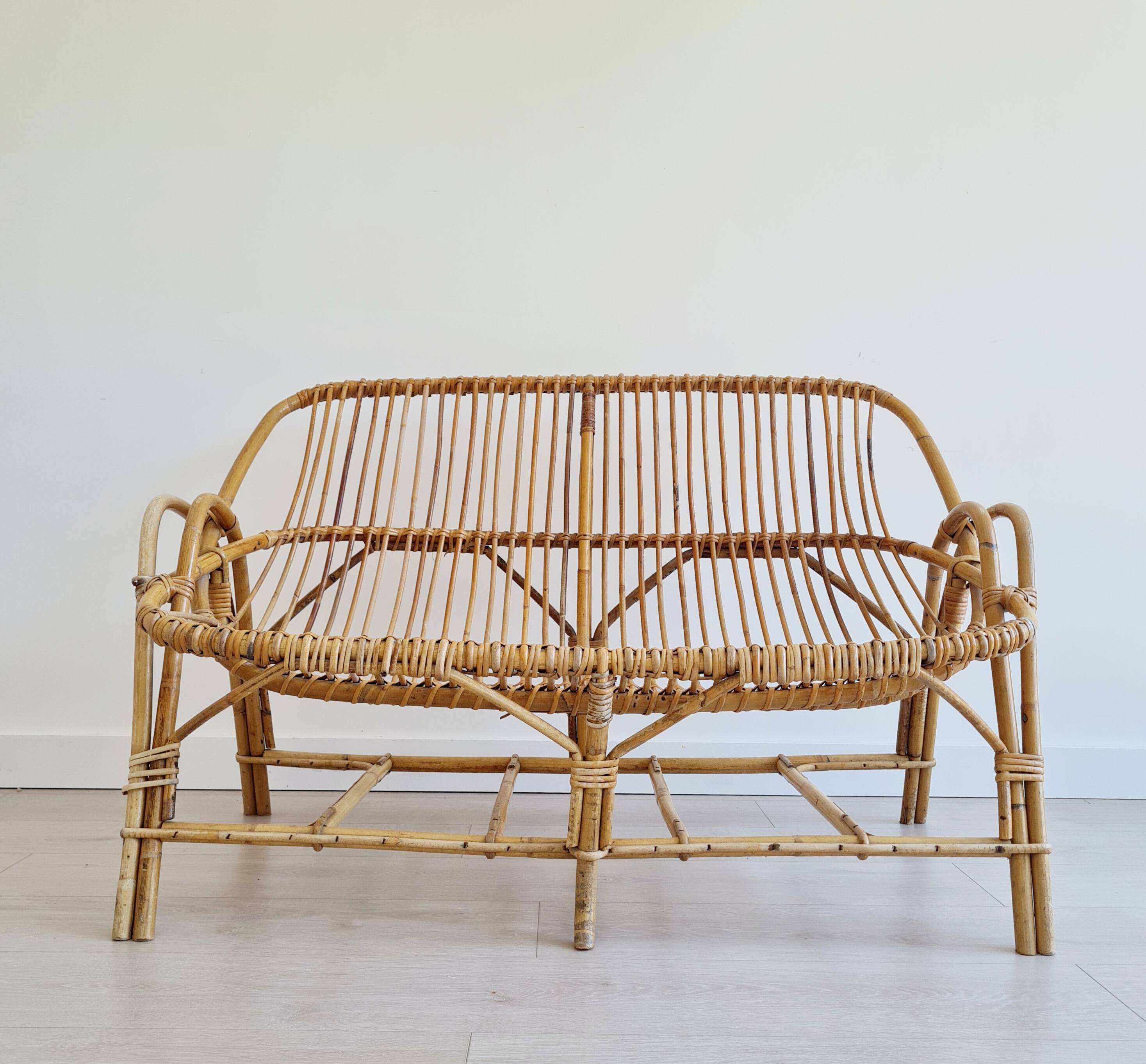 Antique rattan bench