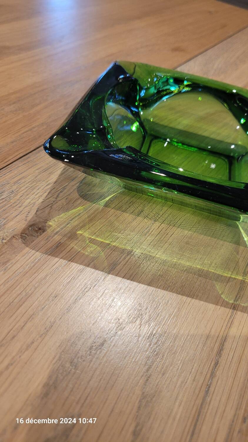 Green glass ashtray