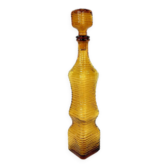 Bouteille de Génie jaune ambrée en verre d'Empoli, Italie, Mid Century