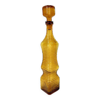 Amber yellow Genie bottle in Empoli glass, Italy, Mid Century