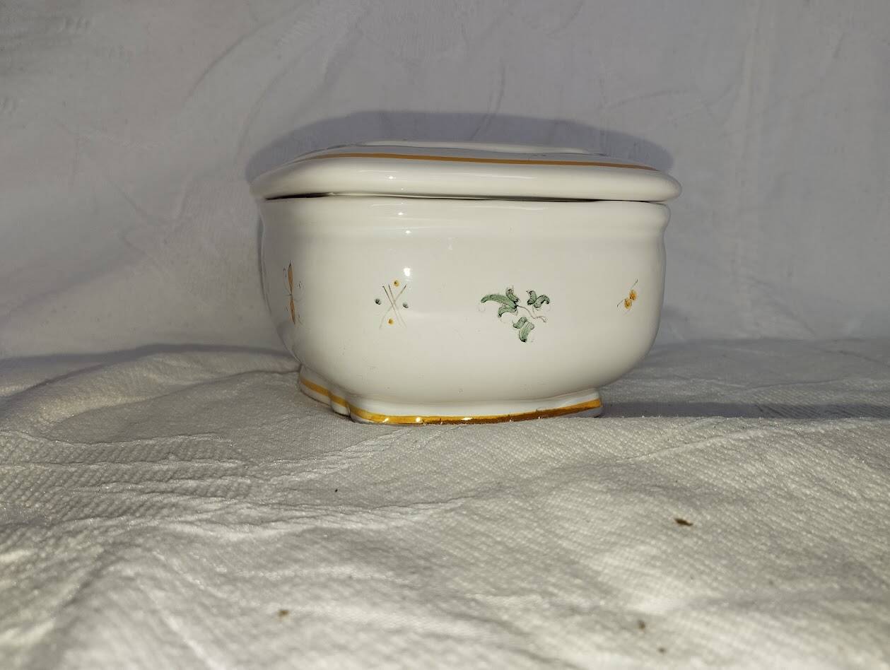 Antique butter dish in faience – Bird decoration – Late 19th / early 20th century