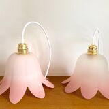 Set of 2 vintage pink tulip pendant lights
