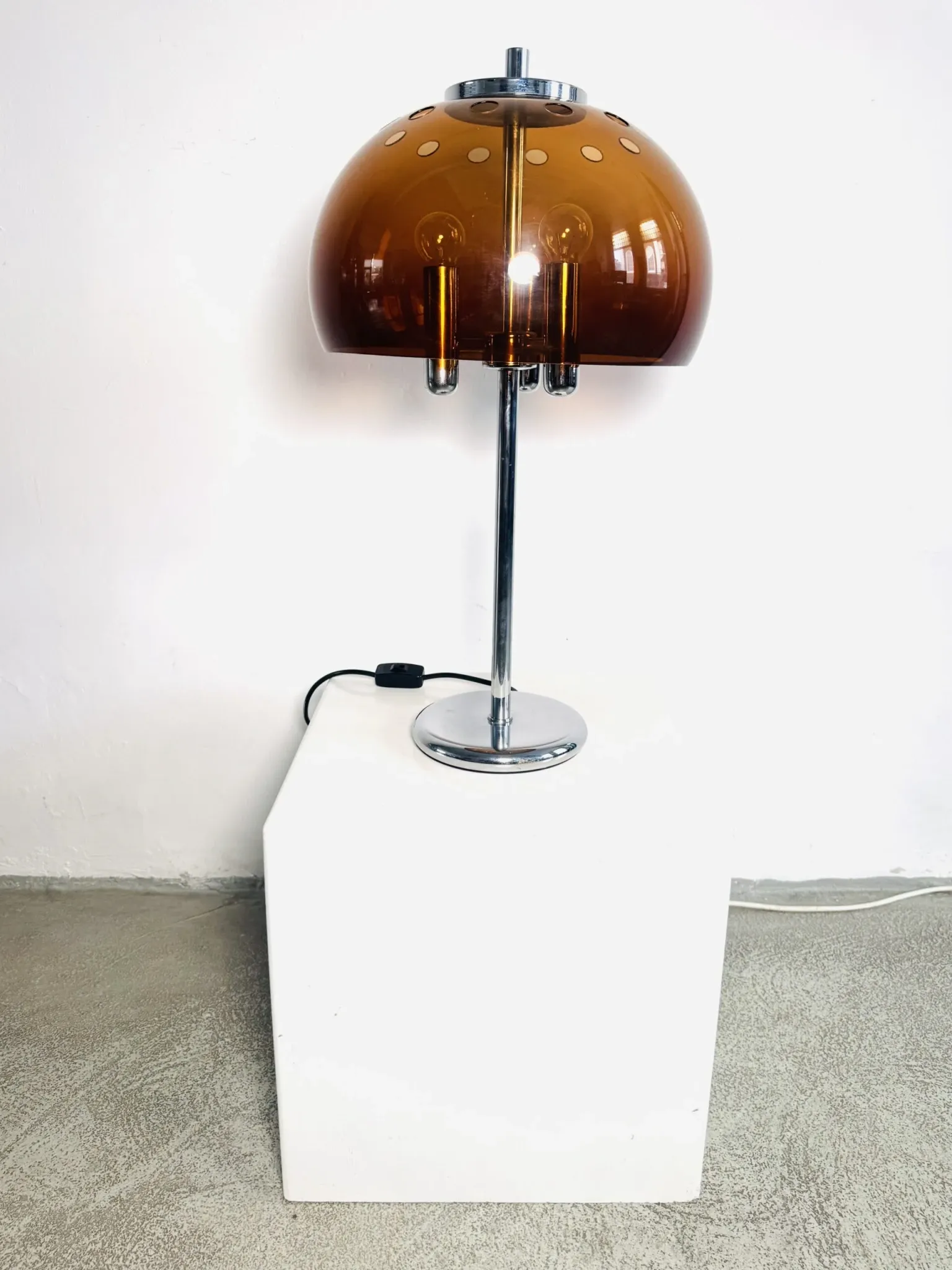 Mid-Century Chromed Mushroom Table Lamp With Acrylic Shade, Europe 1970S