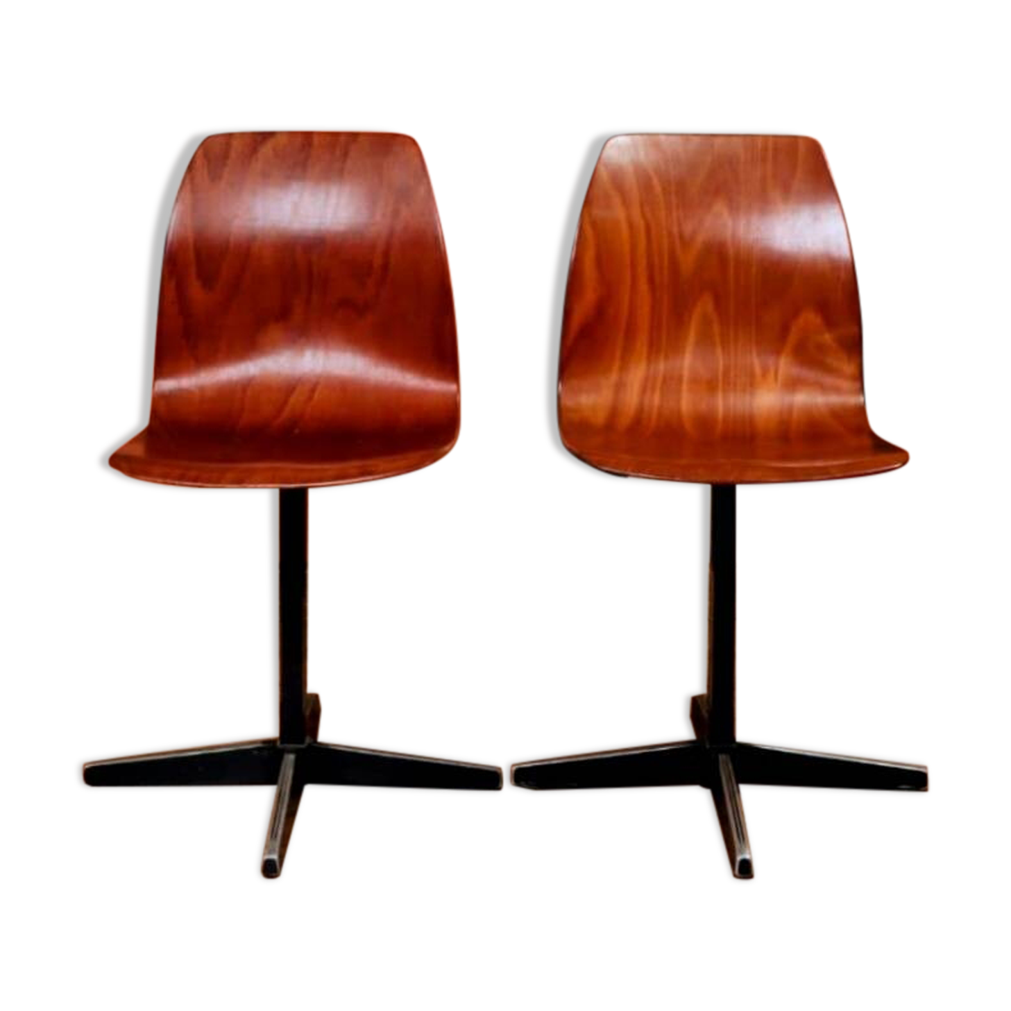 Pair of children's chairs made of plywood, vintage style, metal legs