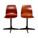 Pair of children's chairs made of plywood, vintage style, metal legs