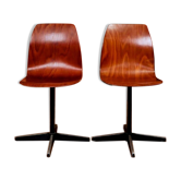 Pair of children's chairs made of plywood, vintage style, metal legs