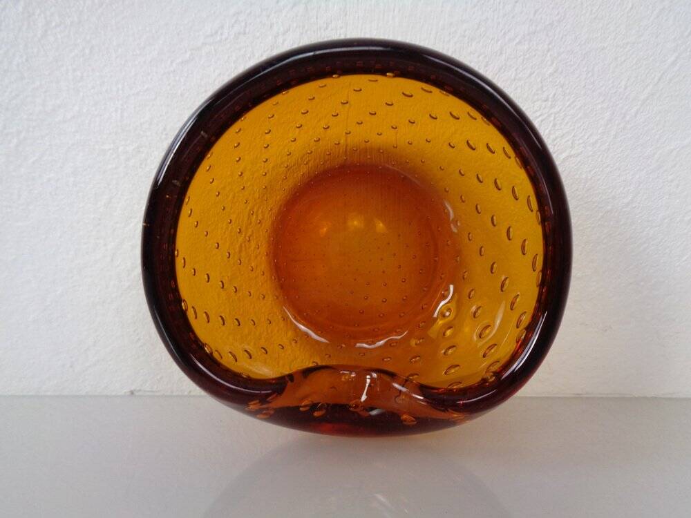 Amber Sommerso Murano Glass Ashtray, Italy, 1960s