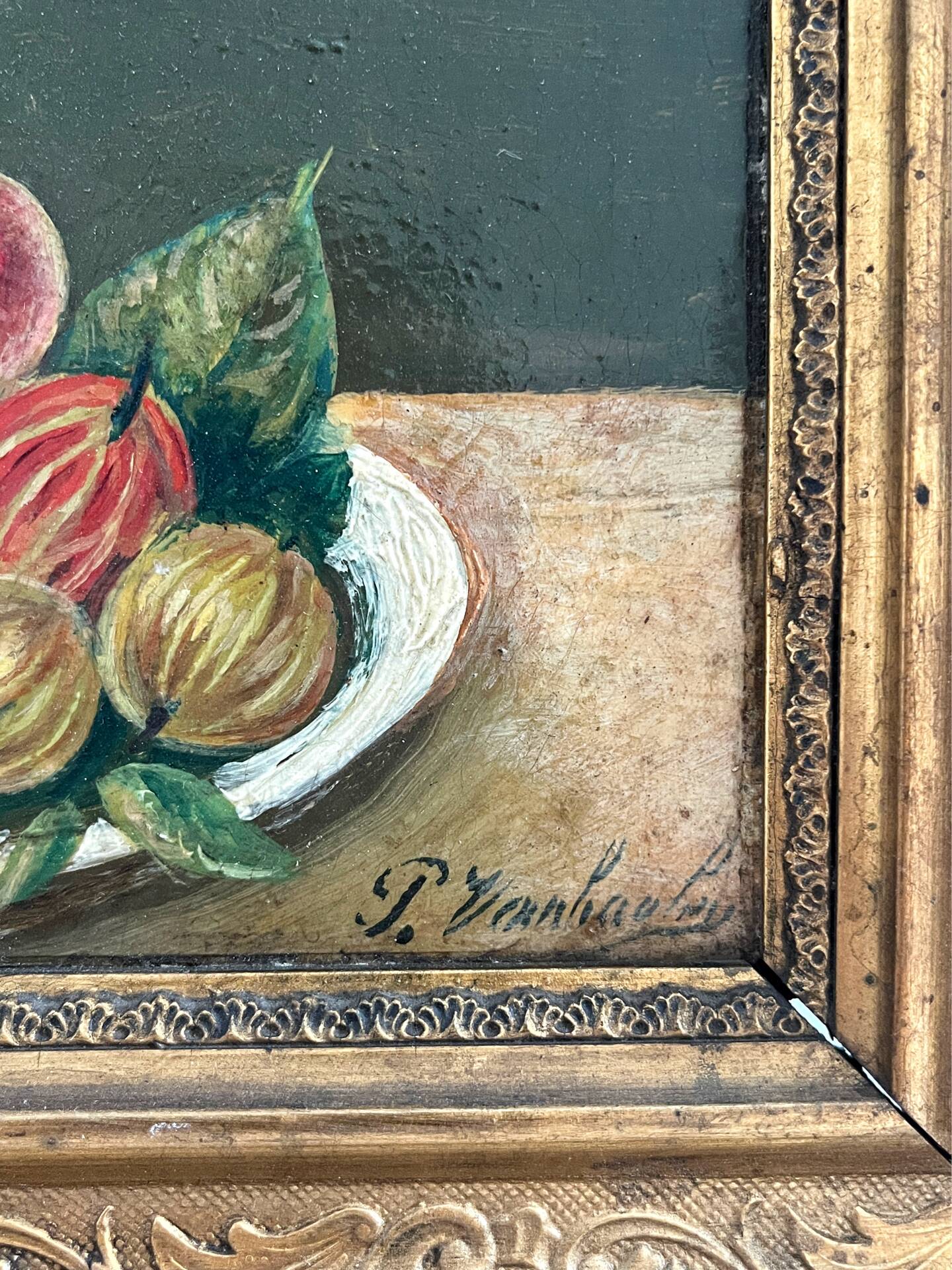 Old oil painting still life Flemish fruits