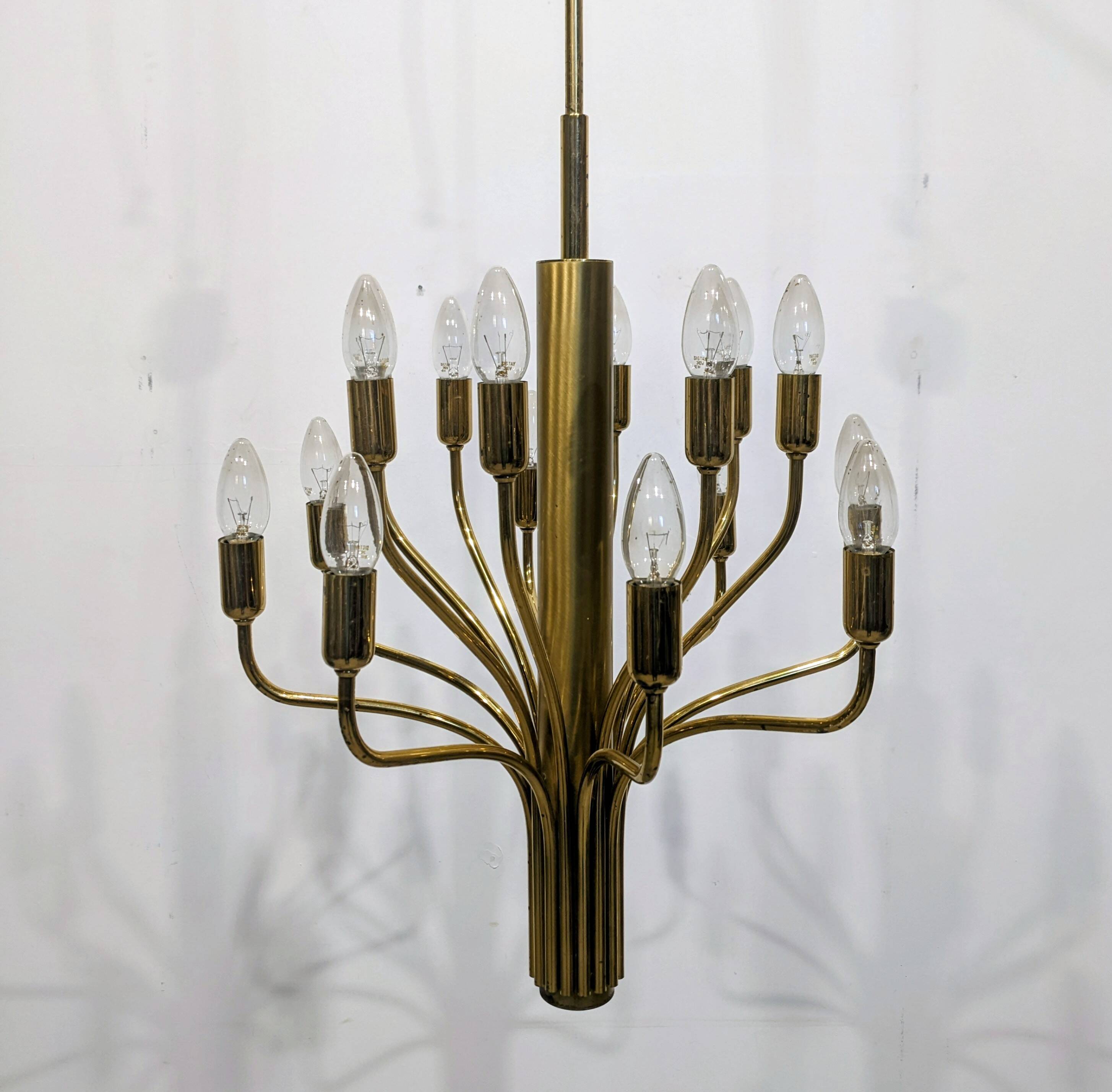 Brass chandelier with 16 lights, 1970s.
