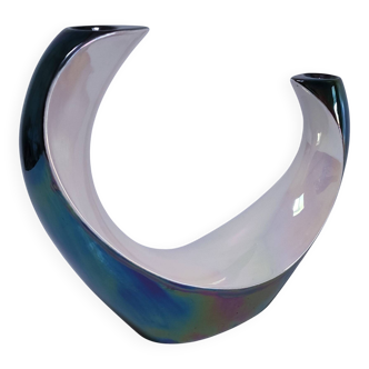 ceramic candlestick two lights black and white 1960s design