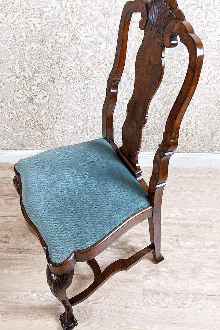 Chaise en chêne français antique avec tapisserie grise, années 1890.