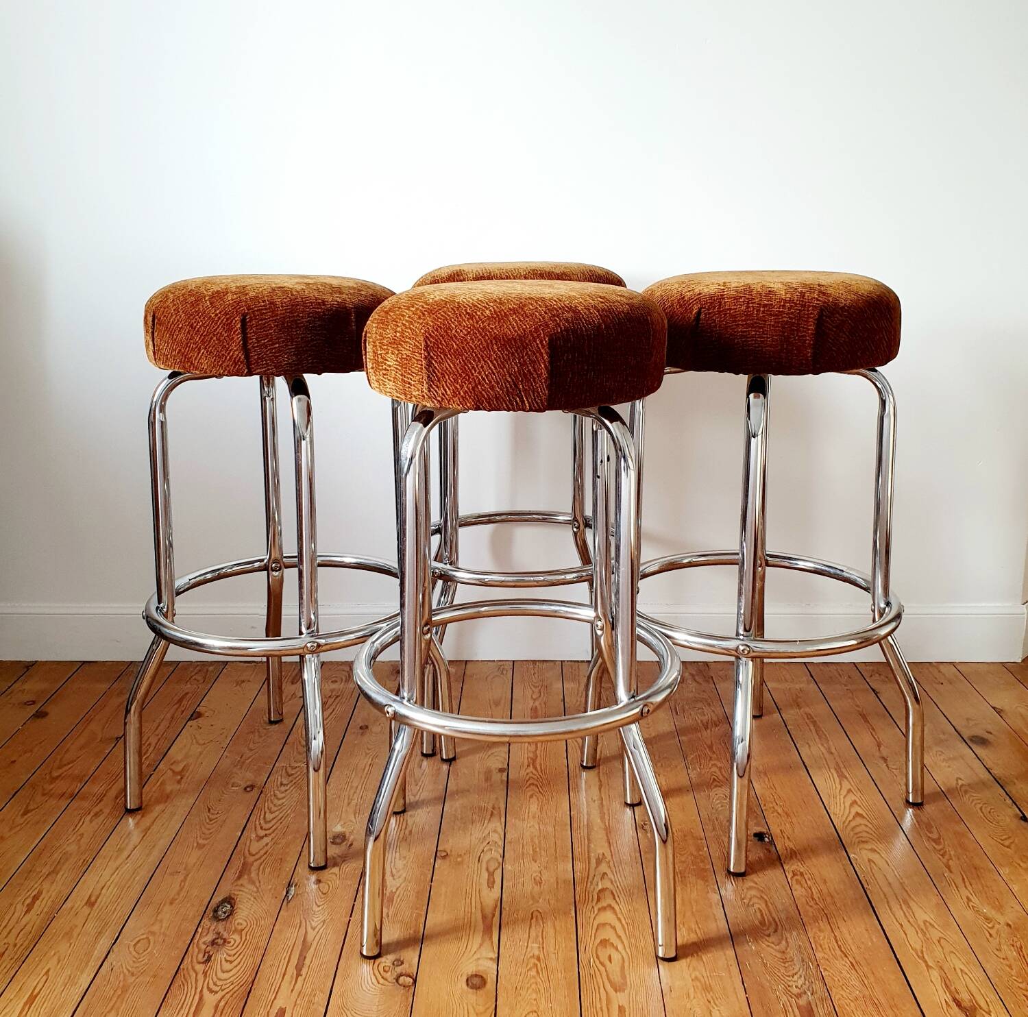 4 Tabourets de bar chromé vintage