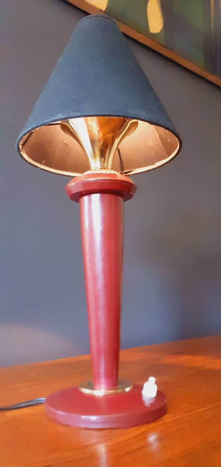 Lamp from the 40s/50s by Maison Lancel, covered in Bordeaux leather