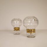 Pair of solid clear crystal candlesticks in modern Scandinavian style Orrefors Sweden