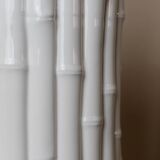 Tommaso Barbi white ceramic table lamp with bamboo-look texture, Italian 1970s Hollywood Regency