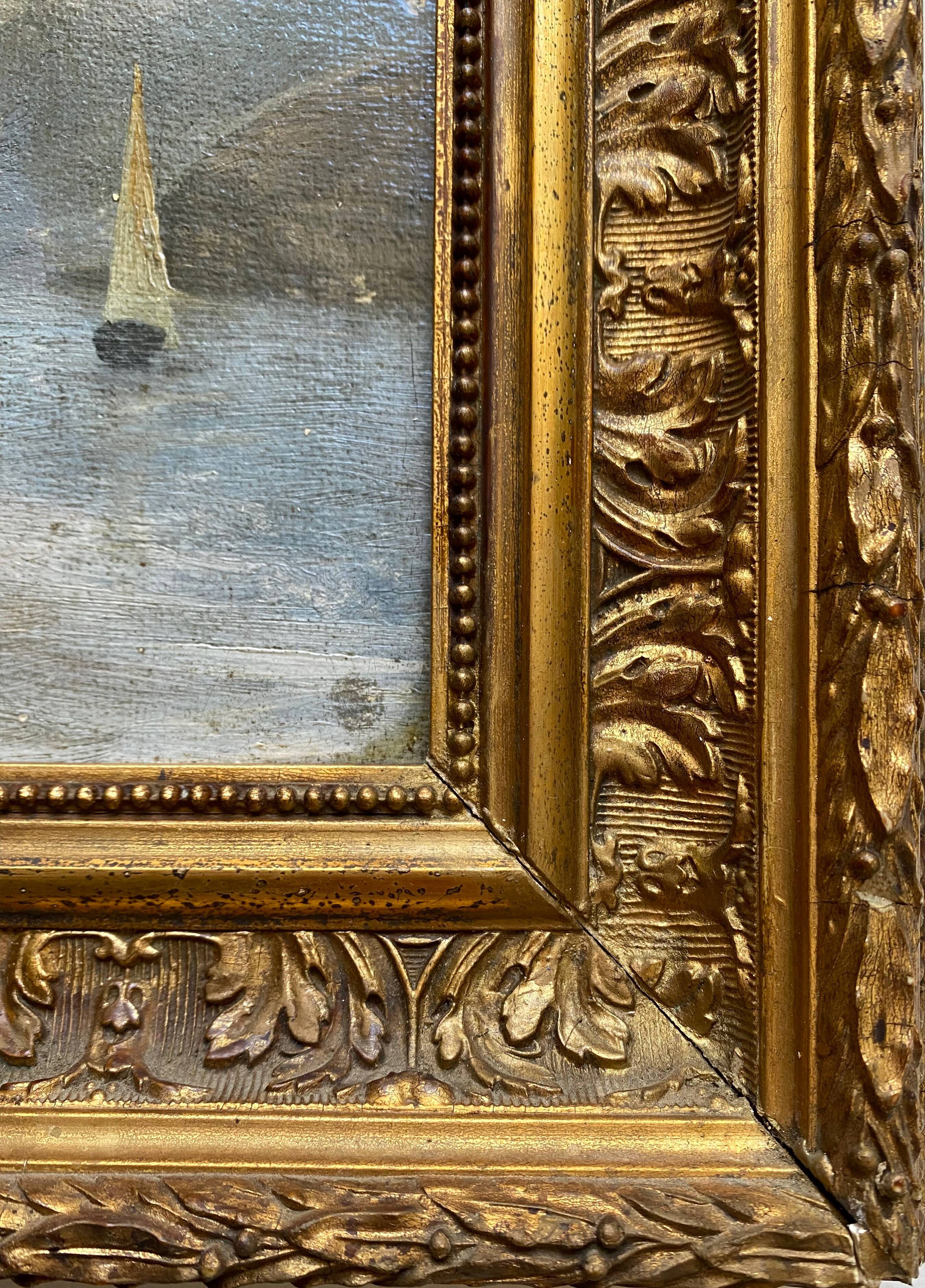 Marine painting "animated lake landscape" HST Italy Switzerland? Nineteenth century