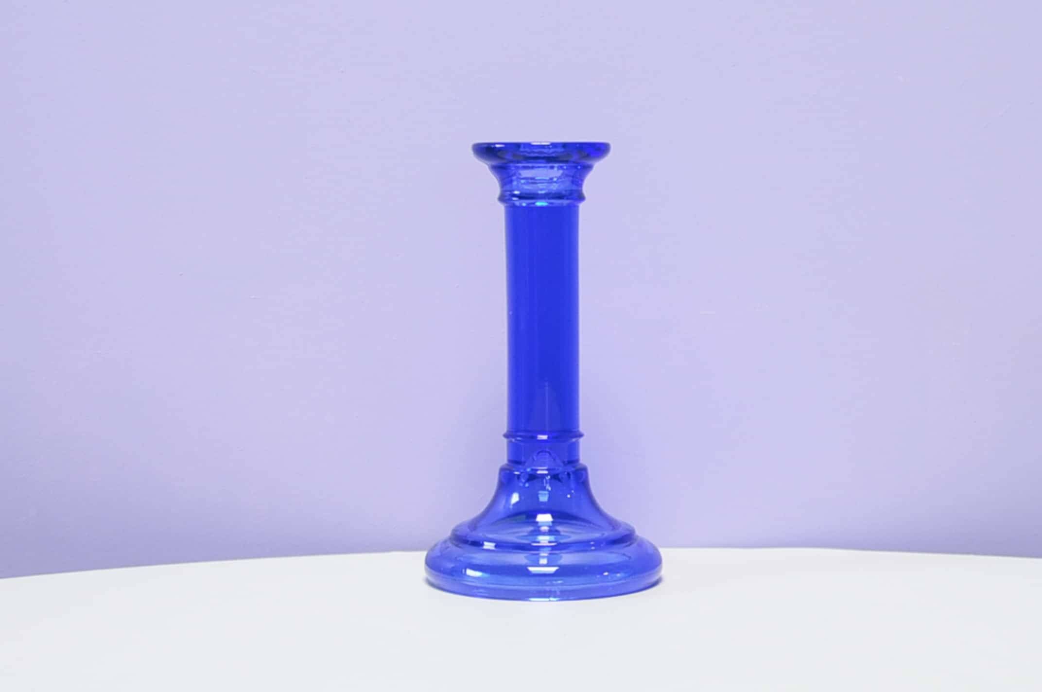 Vintage tall blue glass candlestick