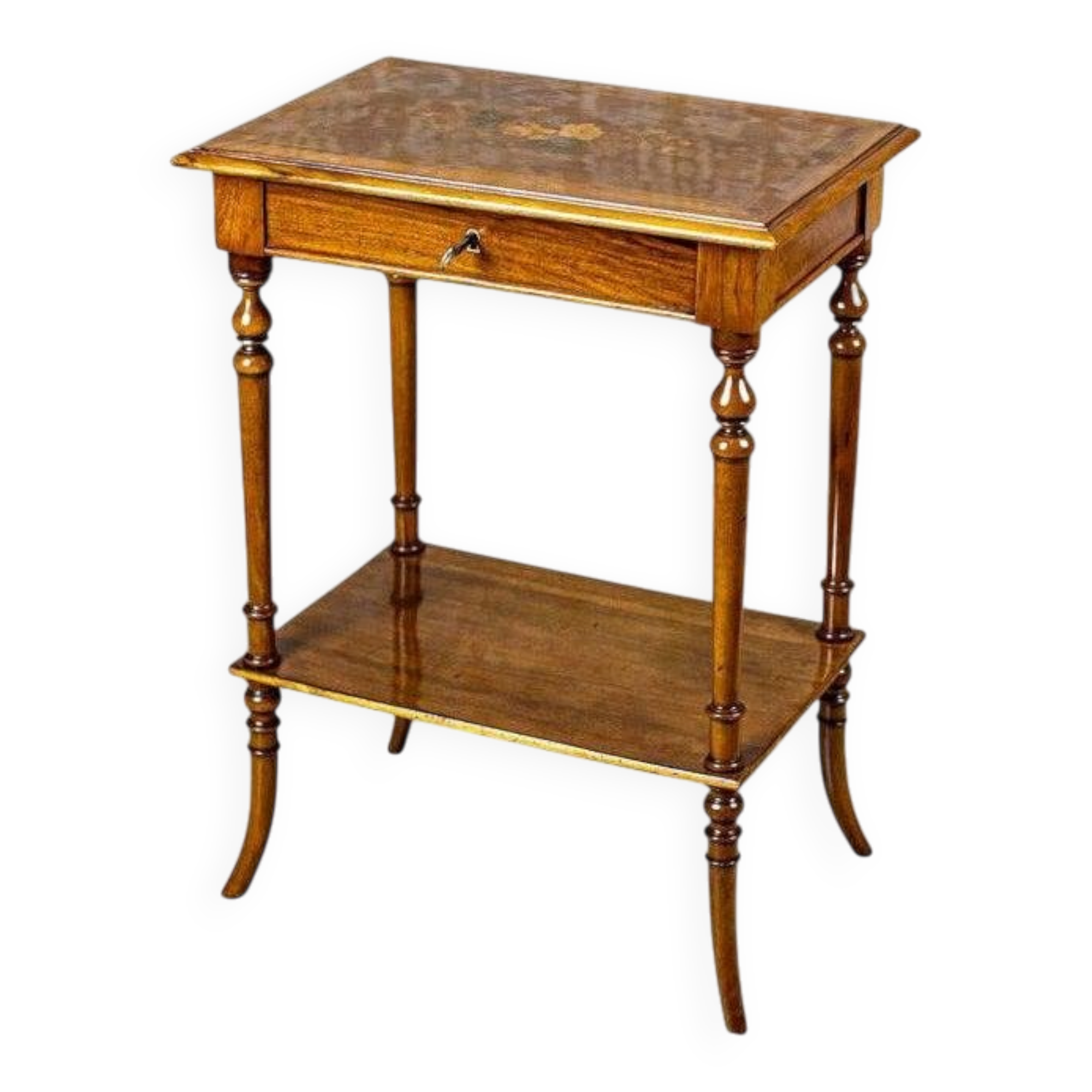 Antique Sewing Table with Inlaid Top, 1890s