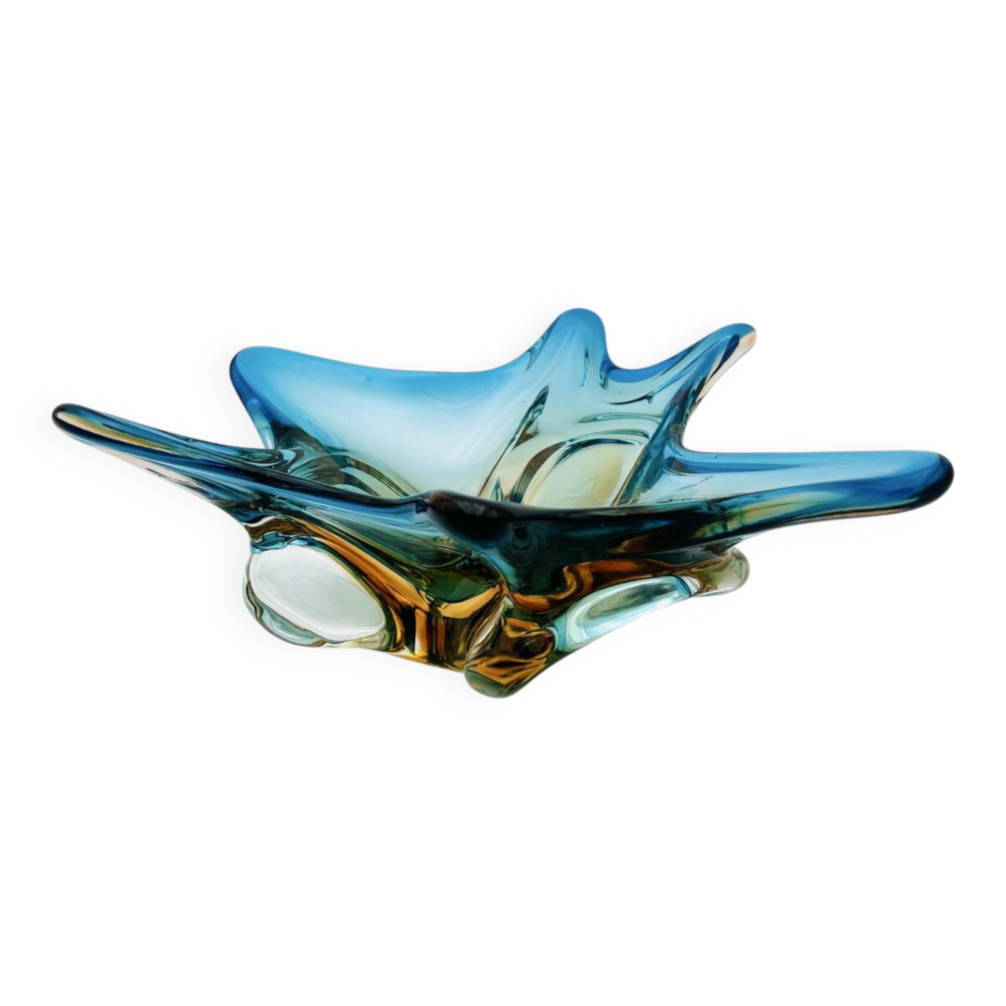 Coupe Sculpture Murano Sommerso bleu et ambre