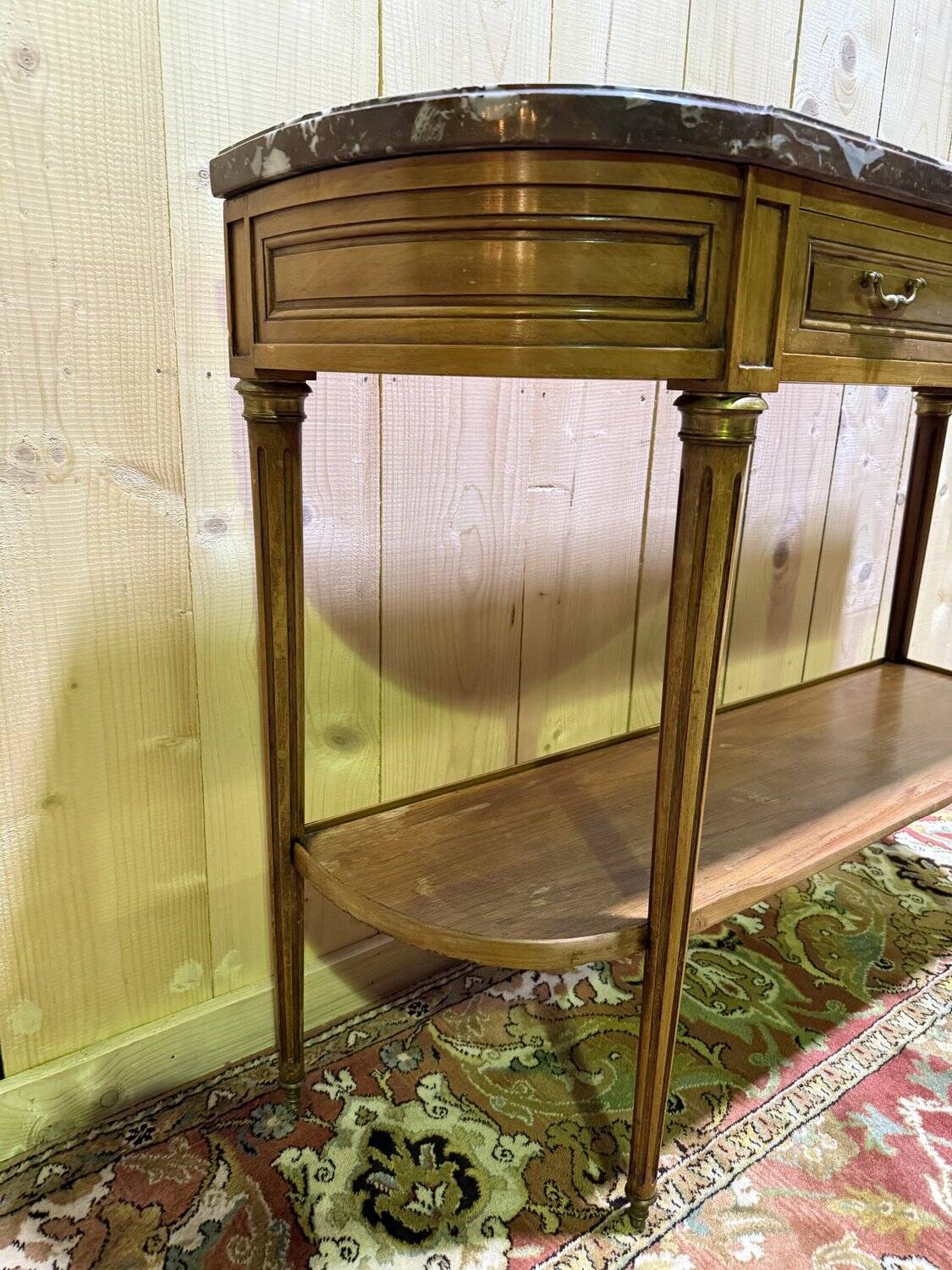 Louis XVI style console in marble and cherry wood.