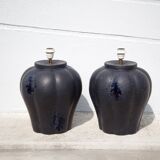 Pair of midnight blue ceramic lamps
