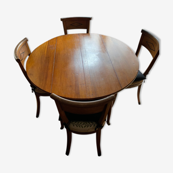 Table ronde acajou Louis XVI avec 2 ralonges et 8 chaises