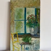 Oil on canvas still life bouquet of flowers by Serge Doceul 1986