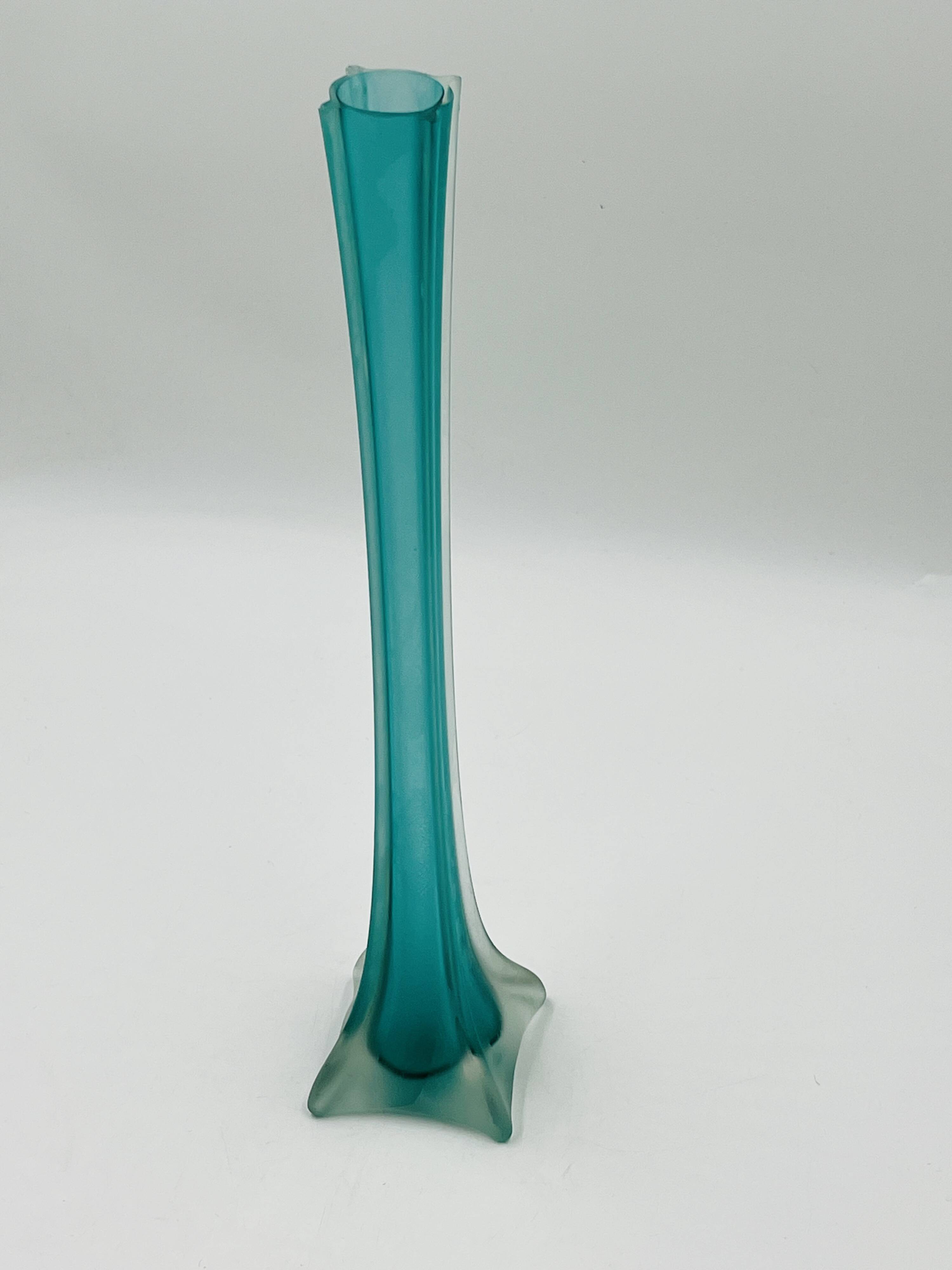 Turquoise glass soliflore in Murano style, Eiffel Tower shape.