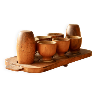 6 vintage wooden egg cups and salt and pepper shakers - Mid-century