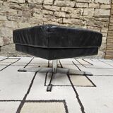 Black leather ottoman 1970 vintage