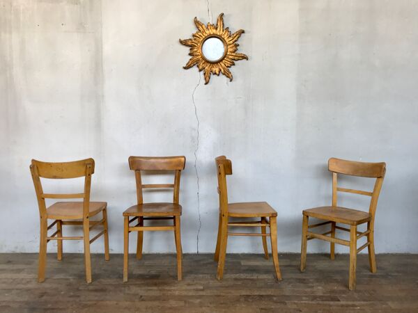 Série 4 chaises en bois troquet bistrot brasserie vintage 1950